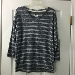 ⭐️ Lou & Grey Navy Knit Three Quarter Sleeve Pullover Top with White Stripe